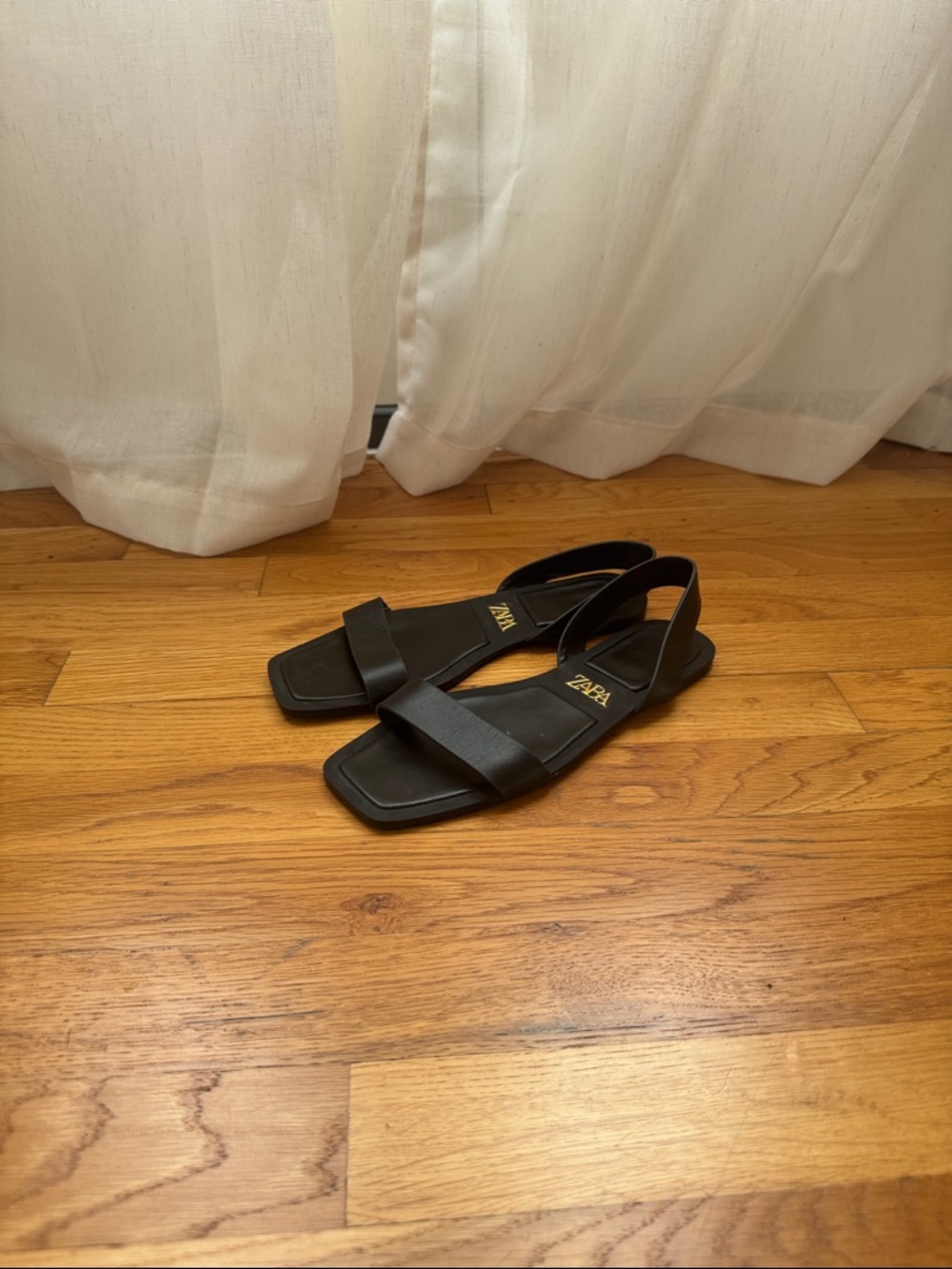 Zara Black Square-Front Slingback Sandals